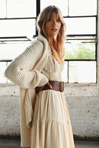 Pilcro Zip-Front Longline Cardigan Ivory | womens chunky high neck rib knit cardigans | neutral knitwear - flipped