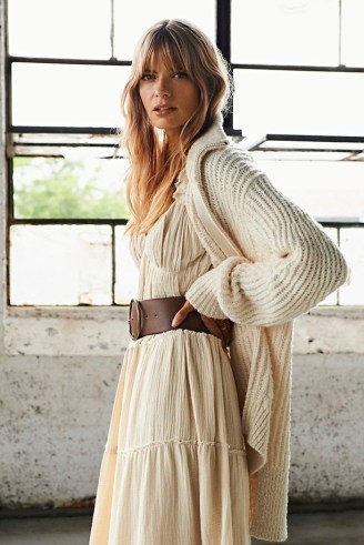 Pilcro Zip-Front Longline Cardigan Ivory | womens chunky high neck rib knit cardigans | neutral knitwear