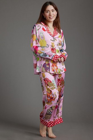 Karen Mabon Printed Pyjama Set Pink ~ women’s fun wild cat print pyjamas ~ womens printed PJs ~ nightwear ~ sleepwear sets