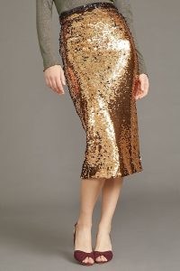 Selected Femme Rosaline Sequinned Skirt in Copper / sequin covered midi skirts
