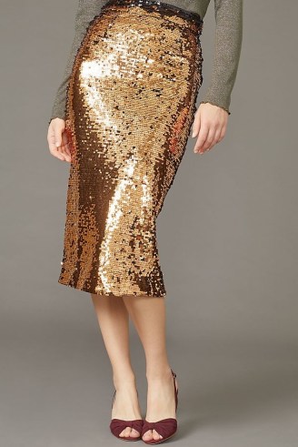 Selected Femme Rosaline Sequinned Skirt in Copper / sequin covered midi skirts - flipped
