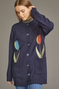 Resume Jony Cardigan in Navy / womens dark blue floral embroidered cardigans