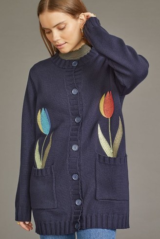 Resume Jony Cardigan in Navy / womens dark blue floral embroidered cardigans