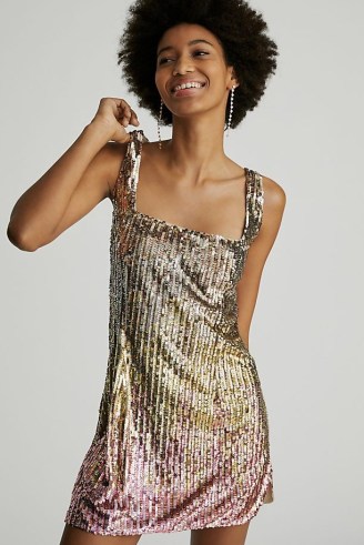 Let Me Be Sequined Shift Mini Dress in Pink Combo / sleeveless sequinned square neck party dresses