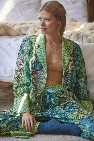 Alexandra Farmer Secret Garden Flannel Pyjama Top in Green / beautiful butterfly prints / women’s PJ tops / womens mixed print pyjamas / floral and insect PJs / sleepwear