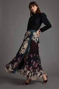 Bhanuni by Jyoti Printed Midi Skirt Black Motif / mixed floral print skirts