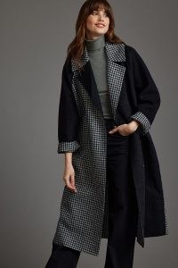 Current Air Houndstooth Coat in Black / womens check print paneled coats / women’s checked outerwear
