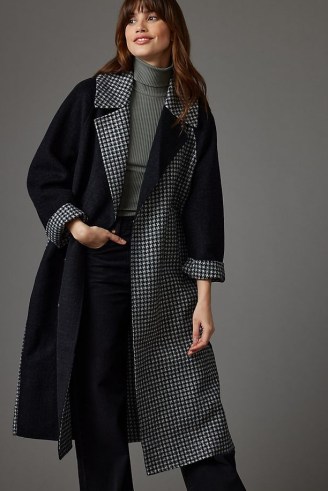 Current Air Houndstooth Coat in Black / womens check print paneled coats / women’s checked outerwear - flipped