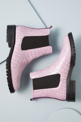 Emma Go Shiny Crocodile-Embossed Ankle Boots in Pink / womens leather croc effect footwear - flipped