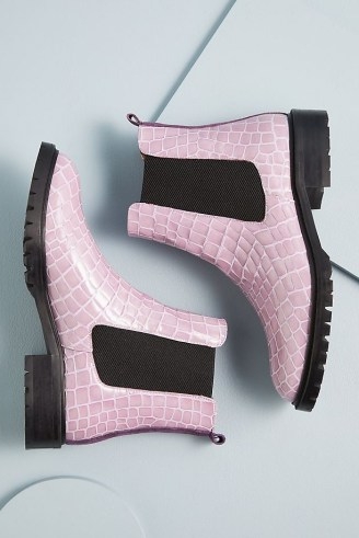 Emma Go Shiny Crocodile-Embossed Ankle Boots in Pink / womens leather croc effect footwear
