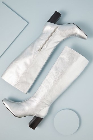 Sapena Metallic Knee-High Boots in Silver / womens shiny retro footwear - flipped