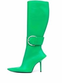 Balenciaga pointed-toe green leather boots – buckle detail knee high boots