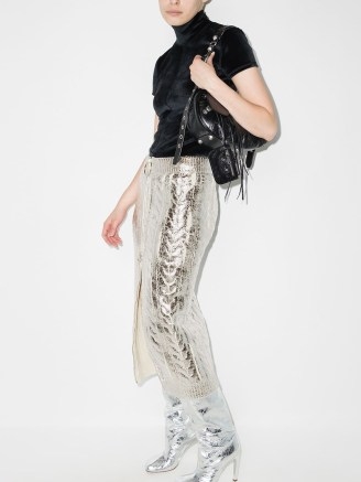Balmain cable-knit metallic skirt / shiny silver tone midi skirts - flipped