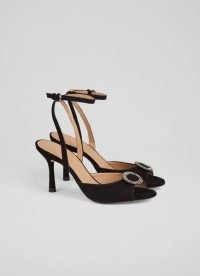 BELLE BLACK SUEDE FORMAL SANDALS ~ crystal buckle party shoes ~ glam evening heels