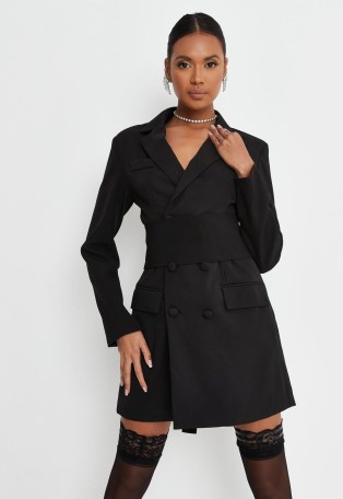 MISSGUIDED black belted pocket blazer dress ~ tie waist jacket style going out dresses ~ glamorous evening look ~ on-trend party fashion - flipped