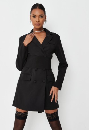 MISSGUIDED black belted pocket blazer dress ~ tie waist jacket style going out dresses ~ glamorous evening look ~ on-trend party fashion