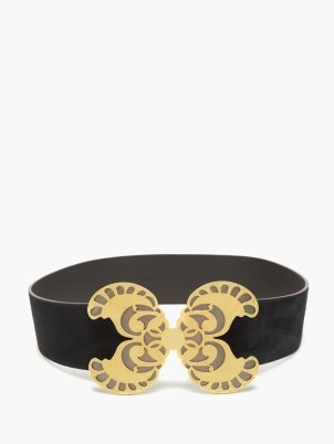 SAINT LAURENT Butterfly-buckle suede belt ~ womens designer belts ~ butterflies on accessories - flipped