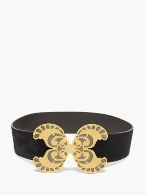 SAINT LAURENT Butterfly-buckle suede belt ~ womens designer belts ~ butterflies on accessories
