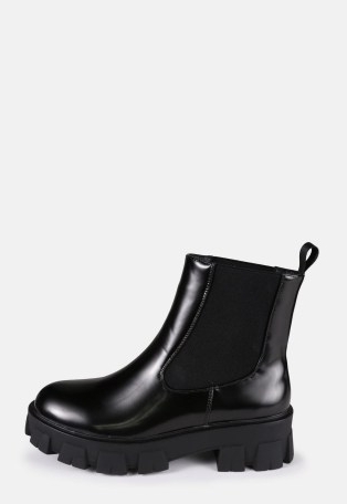 MISSGUIDED black chunky sole chelsea boots ~ faux leather thick sole pull on boots ~ womens on-trend casual footwear