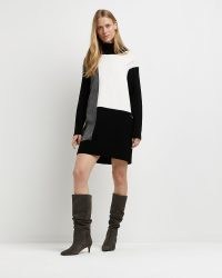 River Island BLACK COLOUR BLOCK BATWING JUMPER DRESS | high neck sweater dresses
