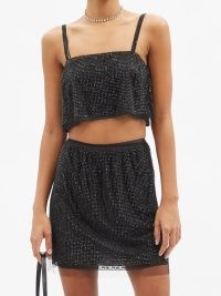 PRADA Crystal-embellished black tulle crop top – glamorous evening looks – occasion glamour – cropped strappy party tops – womens designer event fashion
