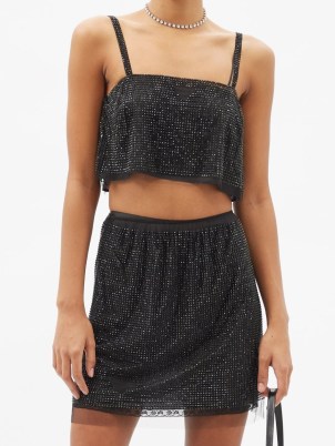 PRADA Crystal-embellished black tulle crop top – glamorous evening looks – occasion glamour – cropped strappy party tops – womens designer event fashion - flipped