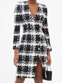 HALPERN Domino French tweed dress in black, white ~ chic checked dresses ~ womens vintage style designer fashion