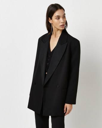RIVER ISLAND BLACK DOUBLE BREASTED TUXEDO JACKET ~ womens on-trend evening jackets - flipped