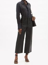 FRAME High-rise black leather wide-leg trousers ~ womens luxe cropped pants ~ womens chic crop leg trouser
