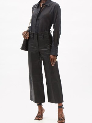 FRAME High-rise black leather wide-leg trousers ~ womens luxe cropped pants ~ womens chic crop leg trouser - flipped