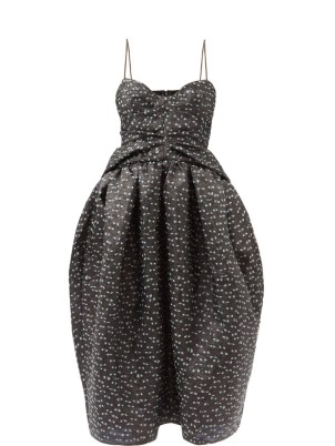 CECILIE BAHNSEN Julauta Marguerite fil-coupé dress in black – spaghetti strap volume tulip skirt dresses – romance inspired fashion - flipped