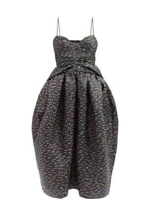 CECILIE BAHNSEN Julauta Marguerite fil-coupé dress in black – spaghetti strap volume tulip skirt dresses – romance inspired fashion