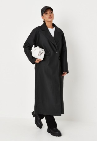MISSGUIDED black matte faux leather formal coat ~ womens longline winter coats ~ women’s fashionable outerwear