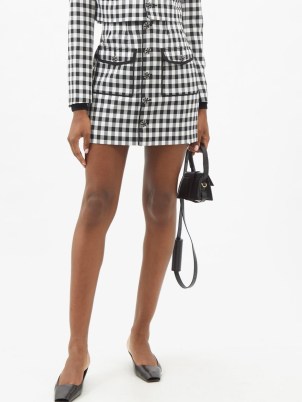 SELF-PORTRAIT Patch-pocket checked-twill mini skirt ~ black and white check beaded button skirts - flipped