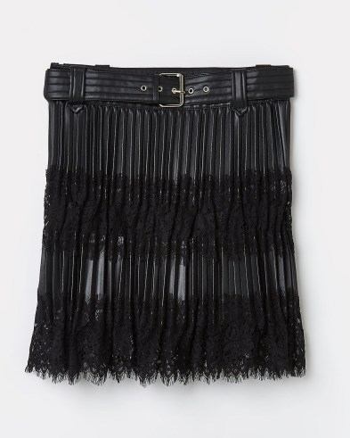 River Island BLACK PLEATED LACE DETAIL MINI SKIRT – semi sheer hemline skirts - flipped