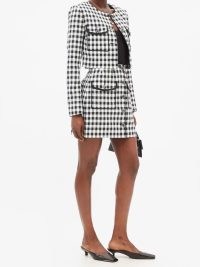 SELF-PORTRAIT Round-neck checked-twill cropped jacket ~ chic black and white check crop hem jackets