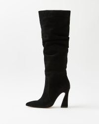 RIVER ISLAND BLACK SUEDE KNEE HIGH HEELED BOOTS ~ sculpted high block heel boots