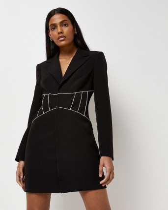 RIVER ISLAND BLACK TAILORED BLAZER DRESS ~ contrast stitch detail jacket dresses ~ chic party fashion ~ smart going out evening clothing ~ LBD - flipped