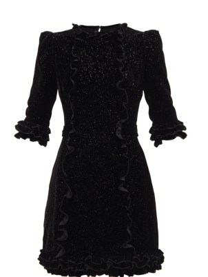 THE VAMPIRE’S WIFE The Mini Cate ruffled glitter-velvet dress in black | the perfect ruffle trim LBD | frill detail party dresses - flipped