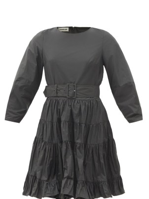 MOLLY GODDARD Venice black belted taffeta dress ~ tiered LBD - flipped