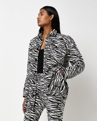 RIVER ISLAND BLACK ZEBRA PRINT DENIM SHACKET ~ animal print shirt jackets ~ womens fashionable shackets - flipped