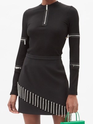 CHRISTOPHER KANE Zip-sleeve ribbed-jersey long-sleeved top in black - flipped