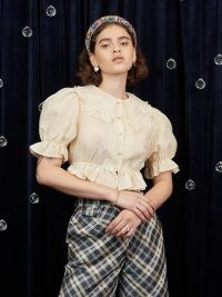 DREAM WRITTEN IN THE STARS Constellation Flora Ruffle Blouse – vintage style puff sleeve oversized collar blouses