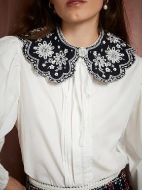 sister jane THE PEARL SPIN Perfectionist Embroidered Collar Blouse – blouses with oversized collars - flipped