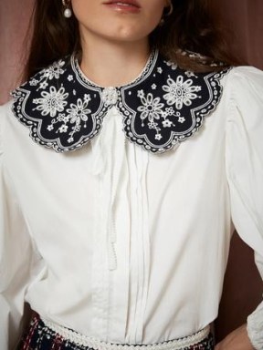 sister jane THE PEARL SPIN Perfectionist Embroidered Collar Blouse – blouses with oversized collars