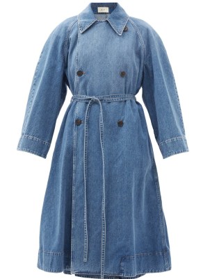 THE ROW Agathan double-breasted denim coat | womens blue casual designer tie waist coats - flipped