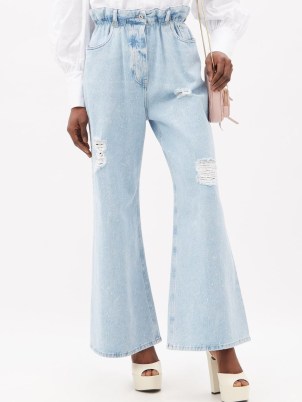 MIU MIU Crystal-embellished high-rise wide-leg jeans | womens denim fashion covered with crystals | paperbag waist | women’s designer logo print clothing - flipped