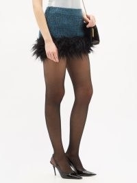 SAINT LAURENT Faux fur-trim wool tweed mini skirt / blue designer skirts