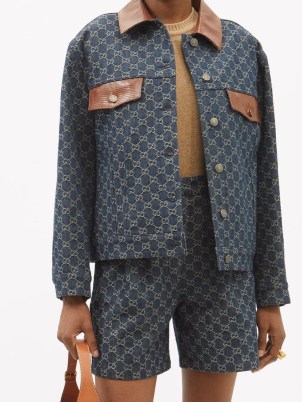 GUCCI GG-jacquard denim jacket | womens blue casual designer jackets