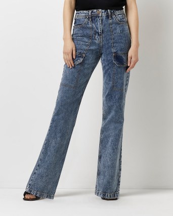 River Island BLUE HIGH WAISTED UTILITY POCKET STRAIGHT JEANS - flipped